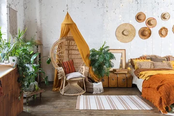 Fotobehang Boho Cozy house with room in boho style interior  © brizmaker