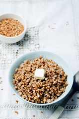 buckwheat with butter in the bowl