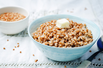 buckwheat with butter in the bowl