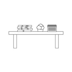 table with books and ornaments, flat design