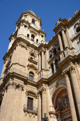 Fototapeta na wymiar Bell tower of the Cathedral of the Incarnation in Malaga, Spain