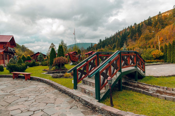 Carpathian Mountains manor landscaping decoration view of wooden objects 