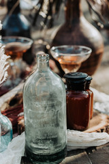 old bottle as decor in table setting