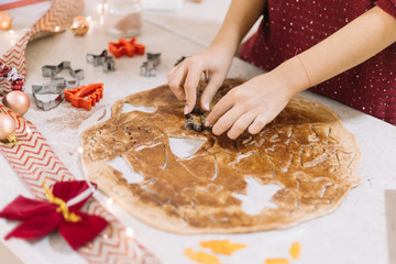 Making gingerbread cookies for Christmas, closeup shot