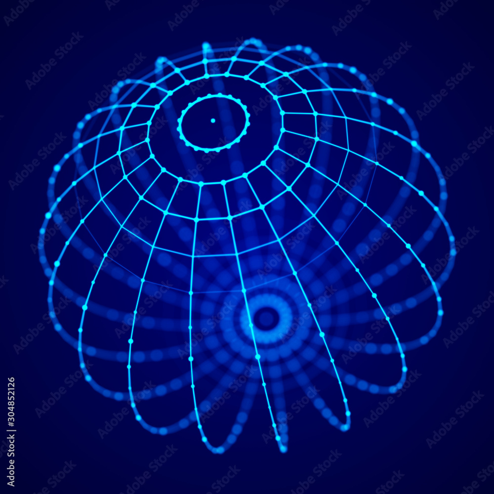 Aufkleber Abstract 3d futuristic sphere with connecting dots. Wireframe technology blue sphere. 3d rendering.