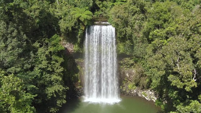 Aerial: Millaa Millaa Falls. South part of Daintree Rainforest, waterfall  jungle in tropical forest Queensland. Australia.
