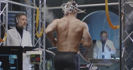 Astronaut walking on treadmill