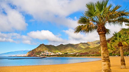 Canary Islands, Tenerife. Beach las Teresitas with yellow sand. Canary Islands. Panorama. Travel concept. Artistic picture. Beauty world.