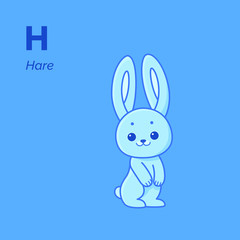 Cartoon hare, cute character for children. Vector illustration in cartoon style. Animal alphabet.