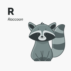 Cartoon raccoon, cute character for children. Vector illustration in cartoon style. Animal alphabet.