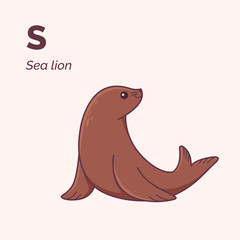 Cartoon sea leon, cute character for children. Vector illustration in cartoon style.
