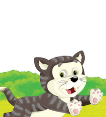 cartoon scene with cat having fun on the farm on white background - illustration for children