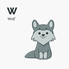 Cartoon wolf, cute character for children. Vector illustration in cartoon style. Animal alphabet.