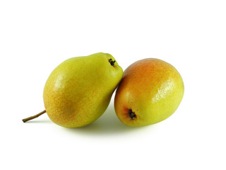 Two ripe red-yellow pears isolated on white background