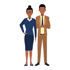 afro businessman and businesswoman standing icon