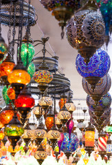 Colorful traditional Arabic mosaic lamp. Many different lamp background