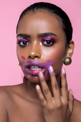 African American female beauty shoot creative make up - 304860389