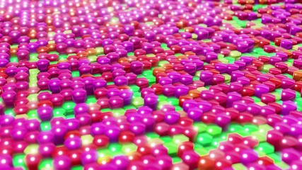 Colorful Array Hexagonal Knob Field in Green Pink Tones - 3D Render