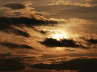 Beautiful dawn, morning sun rises by the sea. Scenic beach, sea, ocean, coastline, rocks, sands, cloudscape and skyline photography.