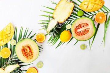 summer tropical concept background with exotic fruits