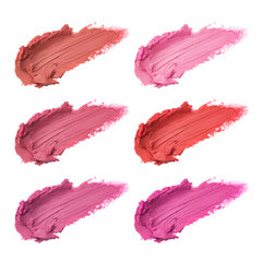 Set of lipstick smudges isolated on white background