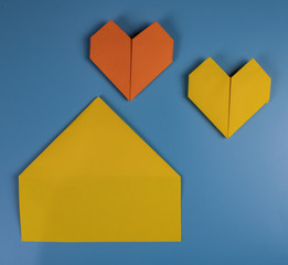Origami hearts made of paper