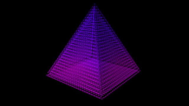 3D triangular pyramid in neon pink and purple colours. Retro theme with nodes and 3D graphics