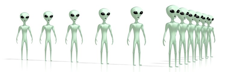 Obraz premium Green aliens, extraterrestrials - 3D rendering
