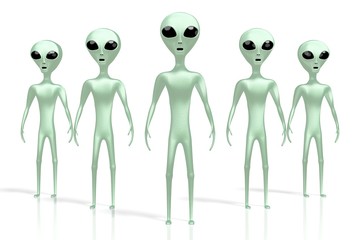 Obraz premium Green aliens, extraterrestrials - 3D rendering
