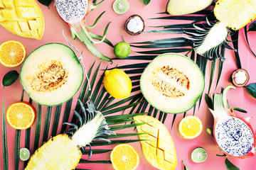 tropical food background with exotic juicy fruits