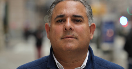 Middle aged man in city face portrait