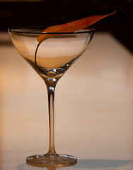 Orange Fall Leaf in empty, beautiful cocktail glass