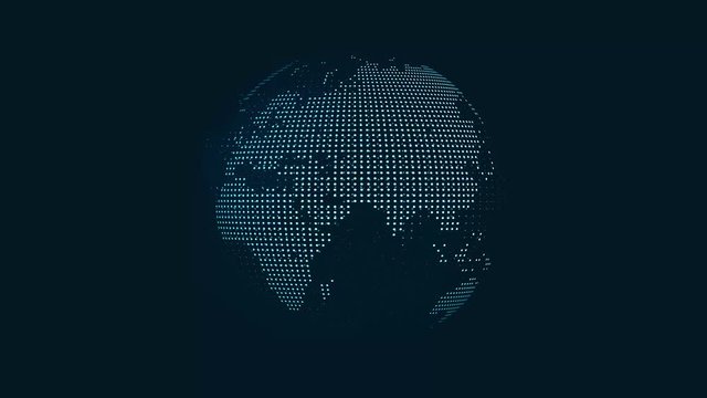  Earth globe with transparent night map of earth slow rotates around its axis, seamless futuristic technology animation of digital world