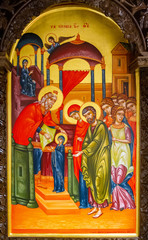 Brussels, Belgium. 2017/10/27. Icon of the Entrance (Presentation) of the Theotokos into the...