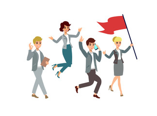 Fototapeta premium Vector illustration with cartoon characters. Team building. Leadership. Management. Successful team.