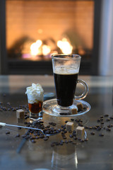 coffee with liquor and cream .  Irish coffee in glass