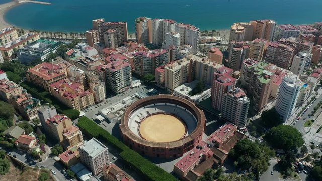Aerial view. Spanish bull ring, Malaga, Spain.