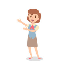 Businesswoman character set. Animate character. Female personage constructor. Different woman postures. Vector set personage.