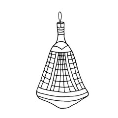 Freehand drawing ink holiday bell for Christmas and New Year decoration. Cute outline of bell isolated on white. Toy for Cristmas tree.