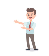 Businessman character set. Animate character. Male personage constructor. Different man postures. Vector set personage.