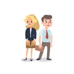 Obraz premium Man and woman present a project. Vector illustration with cartoon characters. Team building. Leadership. Management. Successful team.