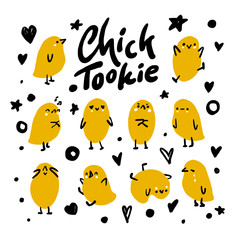 Set of cute cartoon chickens for easter design. Vector illustration.