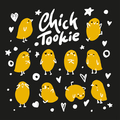 Set of cute cartoon chickens for easter design. Vector illustration.