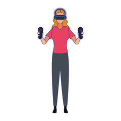 woman using technology of augmented reality vector design