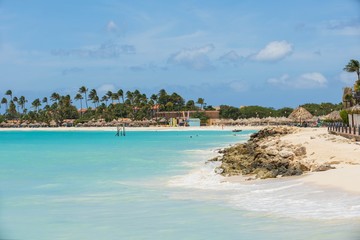 Amazing beauty Eagle Beach of Aruba Island. Caribbean sea beach.  Beautiful nature background.