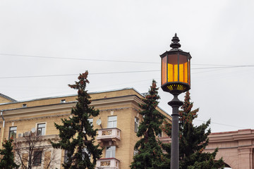 orange pillar lantern lamppost architecture. retro vintage pillar building