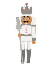 Christmas white and gray nutcracker. Xmas illustration. Xmas Soldier.