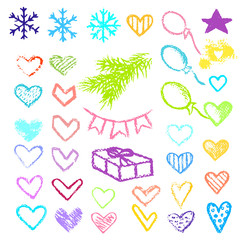 Set chalk vector textures. hand drawn elements.