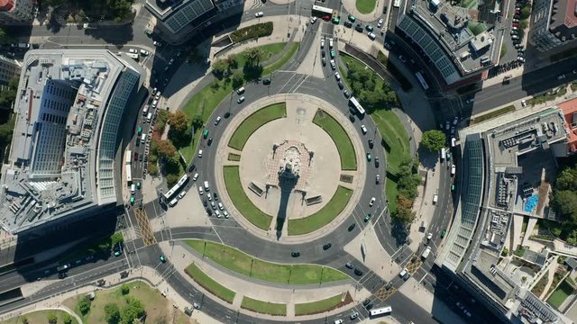 Top View of Marques de Pombal Square, Lisbon, Portugal.