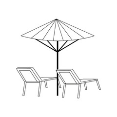 beach parasol and seats icon, flat design